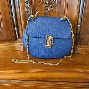 Inspired Blue and Gold Pebbled Handbag--Good Shape